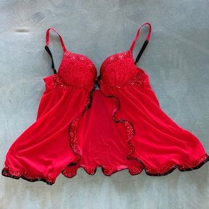 Passion forever red black baby doll lingerie sz medium
